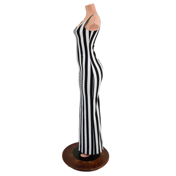 Black and White Striped Thin Strap Tank Gown - Coquetry Clothing