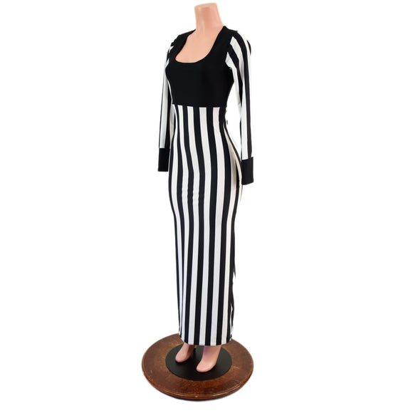 Black and White Striped Tina Gown - Coquetry Clothing