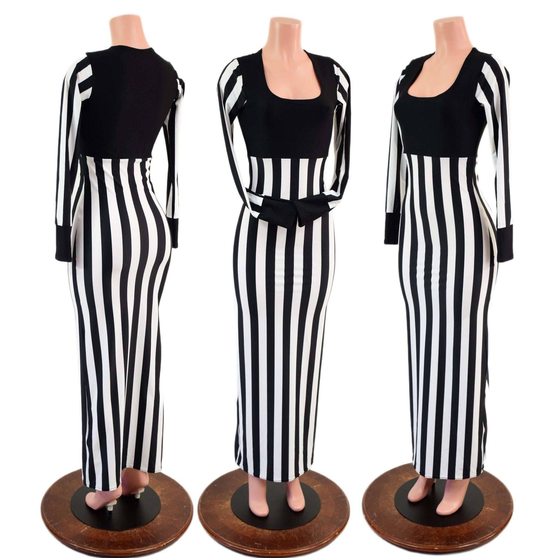 Black and White Striped Tina Gown