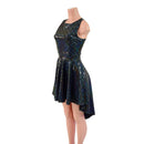 Black Dragon Scale Hi Lo Skater Dress with Crew Neckline and Racer Back - Coquetry Clothing