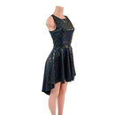 Black Dragon Scale Hi Lo Skater Dress with Crew Neckline and Racer Back - Coquetry Clothing