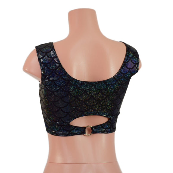 Black Dragon Scale High Or Low Reversible Cutout Oring Mini Crop - Coquetry Clothing