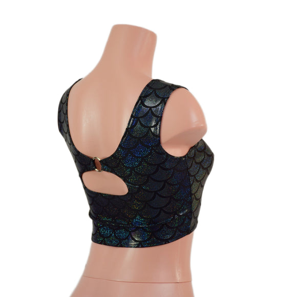 Black Dragon Scale High Or Low Reversible Cutout Oring Mini Crop - Coquetry Clothing