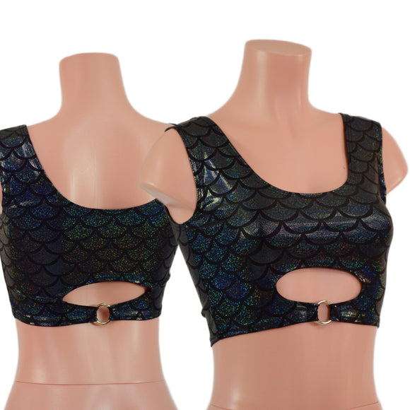 Black Dragon Scale High Or Low Reversible Cutout Oring Mini Crop - Coquetry Clothing