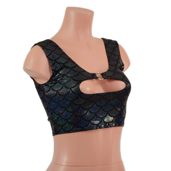 Black Dragon Scale High Or Low Reversible Cutout Oring Mini Crop - Coquetry Clothing