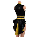 Black & Gold Mini Tuxedo Back Romper with Inset Mesh Keyhole - Coquetry Clothing
