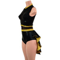 Black & Gold Mini Tuxedo Back Romper with Inset Mesh Keyhole - 5