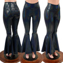 Black Holographic High Waist Bell Bottom Flares - Coquetry Clothing
