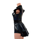 Black Holographic Romper with Mini Tux Back Tails - Coquetry Clothing