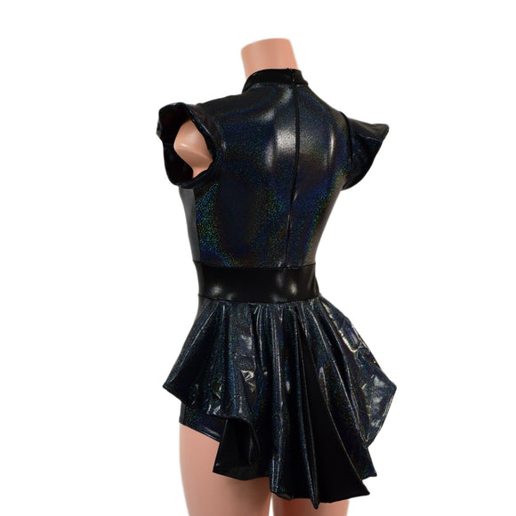 Black Holographic Romper with Mini Tux Back Tails - Coquetry Clothing
