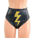 Black Kaleidoscope Brazilian Siren Shorts with Gold Bolt Applique - Coquetry Clothing