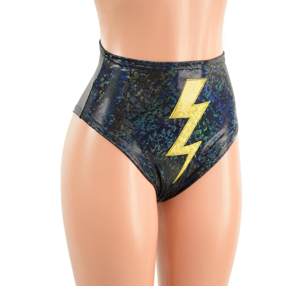 Black Kaleidoscope Brazilian Siren Shorts with Gold Bolt Applique - Coquetry Clothing
