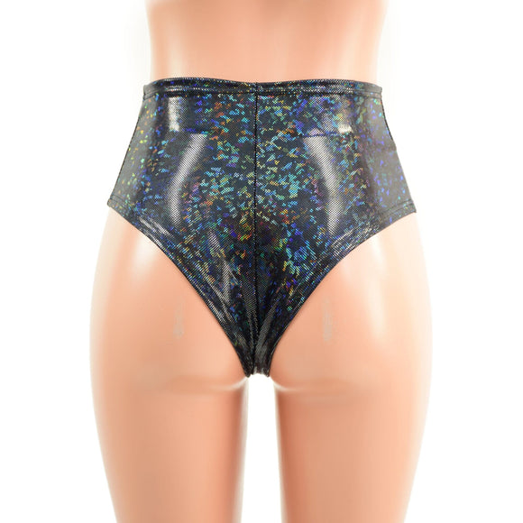 Black Kaleidoscope Brazilian Siren Shorts with Gold Bolt Applique - Coquetry Clothing