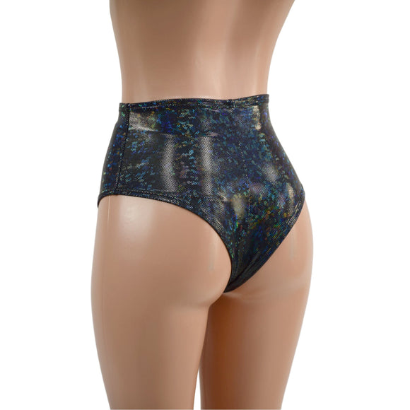 Black Kaleidoscope High Waist Siren Shorts with Brazilian Cut Leg - Coquetry Clothing