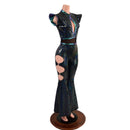 Black Kaleidoscope Solar Flare Catsuit with Keyhole Neckline and Oring Cutouts - Coquetry Clothing