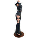 Black Kaleidoscope Solar Flare Catsuit with Keyhole Neckline and Oring Cutouts - Coquetry Clothing