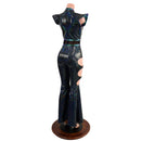 Black Kaleidoscope Solar Flare Catsuit with Keyhole Neckline and Oring Cutouts - Coquetry Clothing