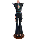 Black Kaleidoscope Solar Flare Catsuit with Keyhole Neckline and Oring Cutouts - Coquetry Clothing