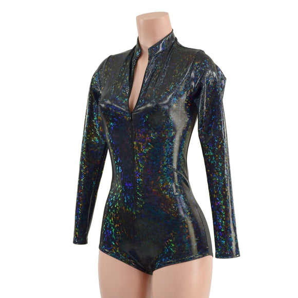 Black Kaleidoscope Stella Romper with Long Sleeves & Boy Cut Leg - Coquetry Clothing