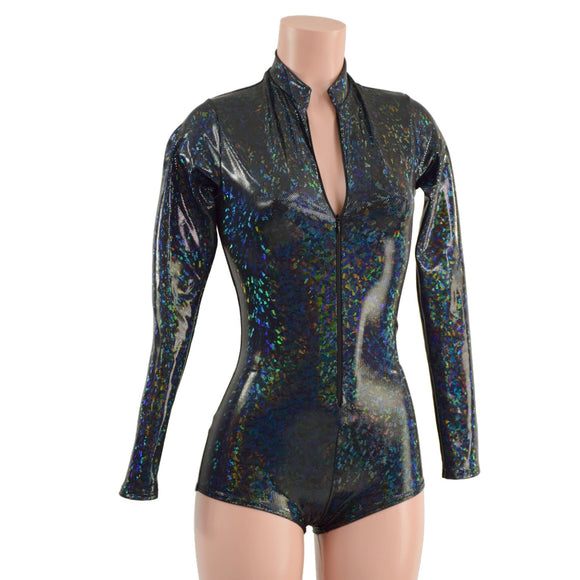 Black Kaleidoscope Stella Romper with Long Sleeves & Boy Cut Leg - Coquetry Clothing