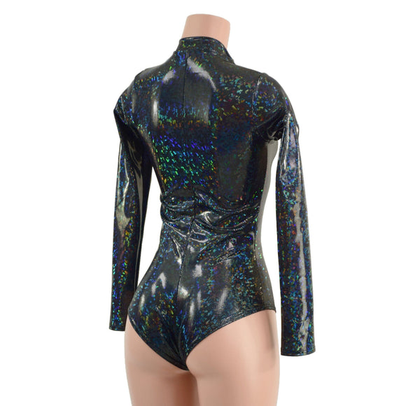 Black Kaleidoscope Stella Romper with Long Sleeves & Siren Cut Leg - Coquetry Clothing