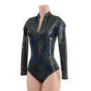 Black Kaleidoscope Stella Romper with Long Sleeves & Siren Cut Leg - Coquetry Clothing
