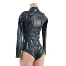 Black Kaleidoscope Stella Romper with Long Sleeves & Siren Cut Leg - Coquetry Clothing
