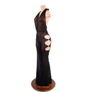 Black Mesh Sheer Josie Style Catsuit with Triple O Ring Solar Flare Leg - Coquetry Clothing