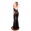 Black Mesh Sheer Josie Style Catsuit with Triple O Ring Solar Flare Leg - Coquetry Clothing