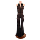 Black Mesh Sheer Josie Style Catsuit with Triple O Ring Solar Flare Leg - Coquetry Clothing