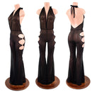Black Mesh Sheer Josie Style Catsuit with Triple O Ring Solar Flare Leg - Coquetry Clothing