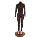 Black Mesh Sheer Turtleneck Catsuit - Coquetry Clothing