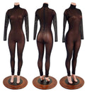 Black Mesh Sheer Turtleneck Catsuit - Coquetry Clothing