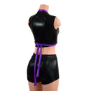 Black Mystique and Grape Holographic Wrap & Tie Top with Contrast Trim (Shorts Sold Separately) - Coquetry Clothing
