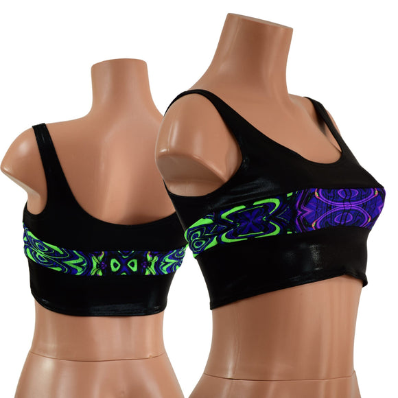 Black Mystique and Neon Melt Skinny Strap Mini Crop Tank Top - Coquetry Clothing
