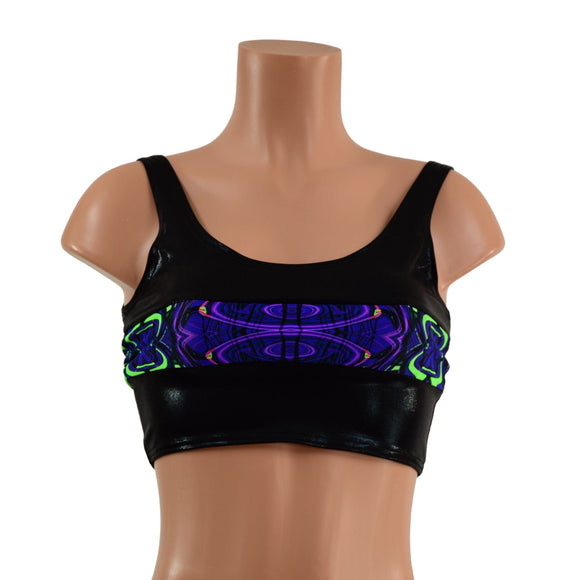 Black Mystique and Neon Melt Skinny Strap Mini Crop Tank Top - Coquetry Clothing