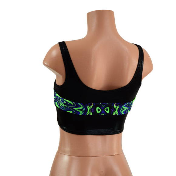 Black Mystique and Neon Melt Skinny Strap Mini Crop Tank Top - Coquetry Clothing