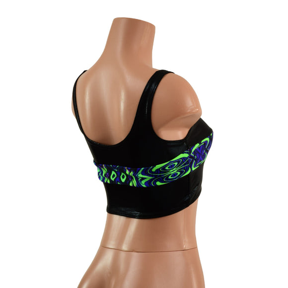 Black Mystique and Neon Melt Skinny Strap Mini Crop Tank Top - Coquetry Clothing