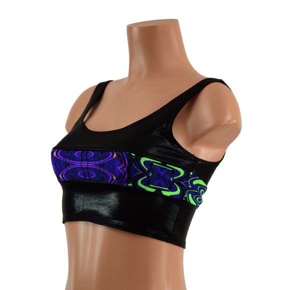 Black Mystique and Neon Melt Skinny Strap Mini Crop Tank Top - Coquetry Clothing
