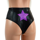 Black Mystique Brazilian Cut Siren Shorts with Grape Holo Star Applique - Coquetry Clothing