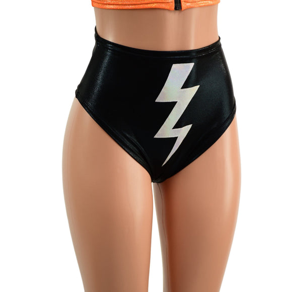 Black Mystique Brazilian Siren Shorts with Flashbulb Bolt Applique - Coquetry Clothing