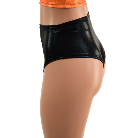 Black Mystique Brazilian Siren Shorts with Flashbulb Bolt Applique - Coquetry Clothing
