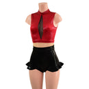 Black Mystique, Coagulant Red and Nude Mesh Romper with Inset Keyhole Neckline - Coquetry Clothing