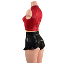 Black Mystique, Coagulant Red and Nude Mesh Romper with Inset Keyhole Neckline - Coquetry Clothing