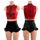 Black Mystique, Coagulant Red and Nude Mesh Romper with Inset Keyhole Neckline - Coquetry Clothing