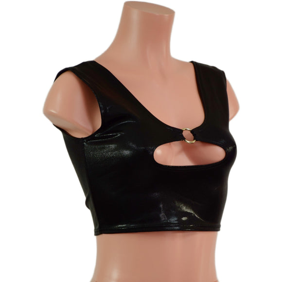 Black Mystique High Or Low Reversible Cutout Oring Mini Crop - Coquetry Clothing