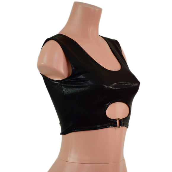 Black Mystique High Or Low Reversible Cutout Oring Mini Crop - Coquetry Clothing