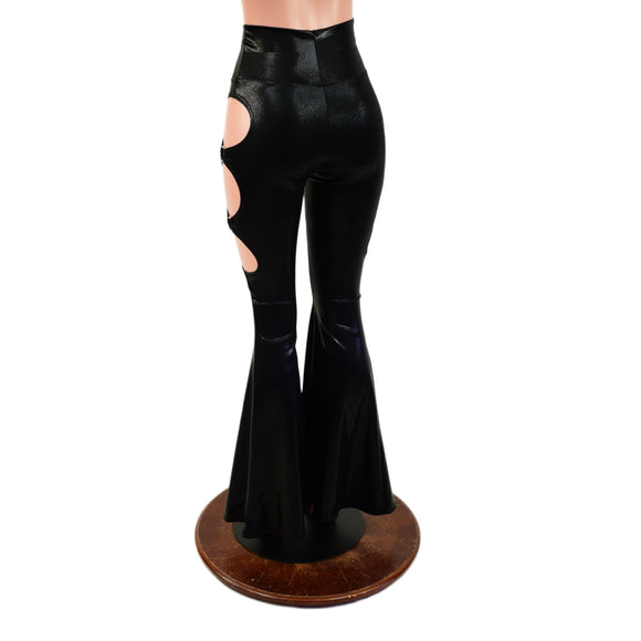 Black Mystique High Waist Solar Flares with Triple Cutouts and O - rings - Coquetry Clothing