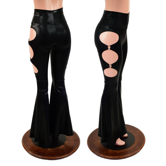 Black Mystique High Waist Solar Flares with Triple Cutouts and O - rings - Coquetry Clothing