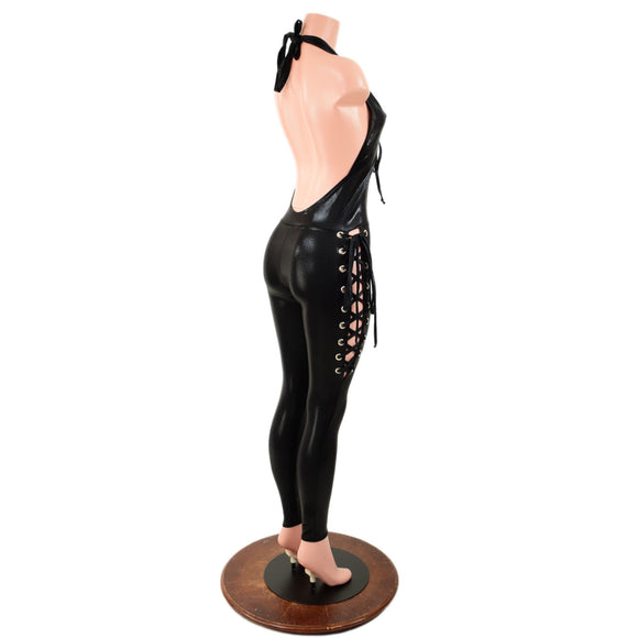 Black Mystique Lace Up Josie Style Catsuit - Coquetry Clothing